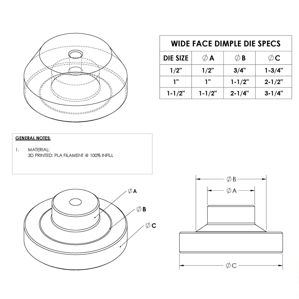 Wide-Face 3D Printed Dimple Dies – Starter Set
