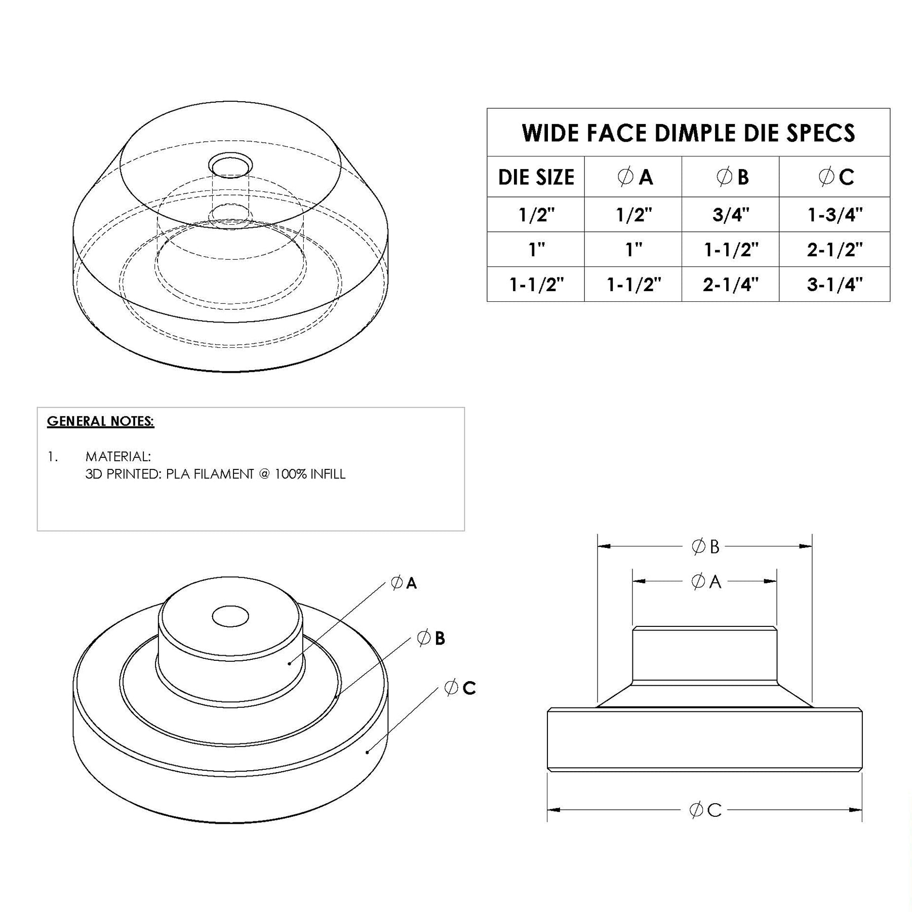 Wide-Face 3D Printed Dimple Dies – Starter Set