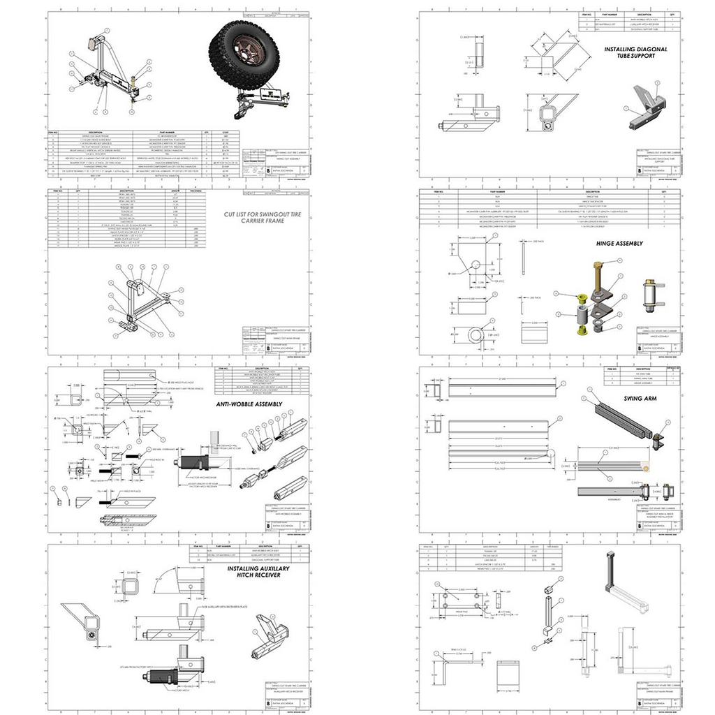 Version 1 – Tire Carrier Build Plans [inches+mm]