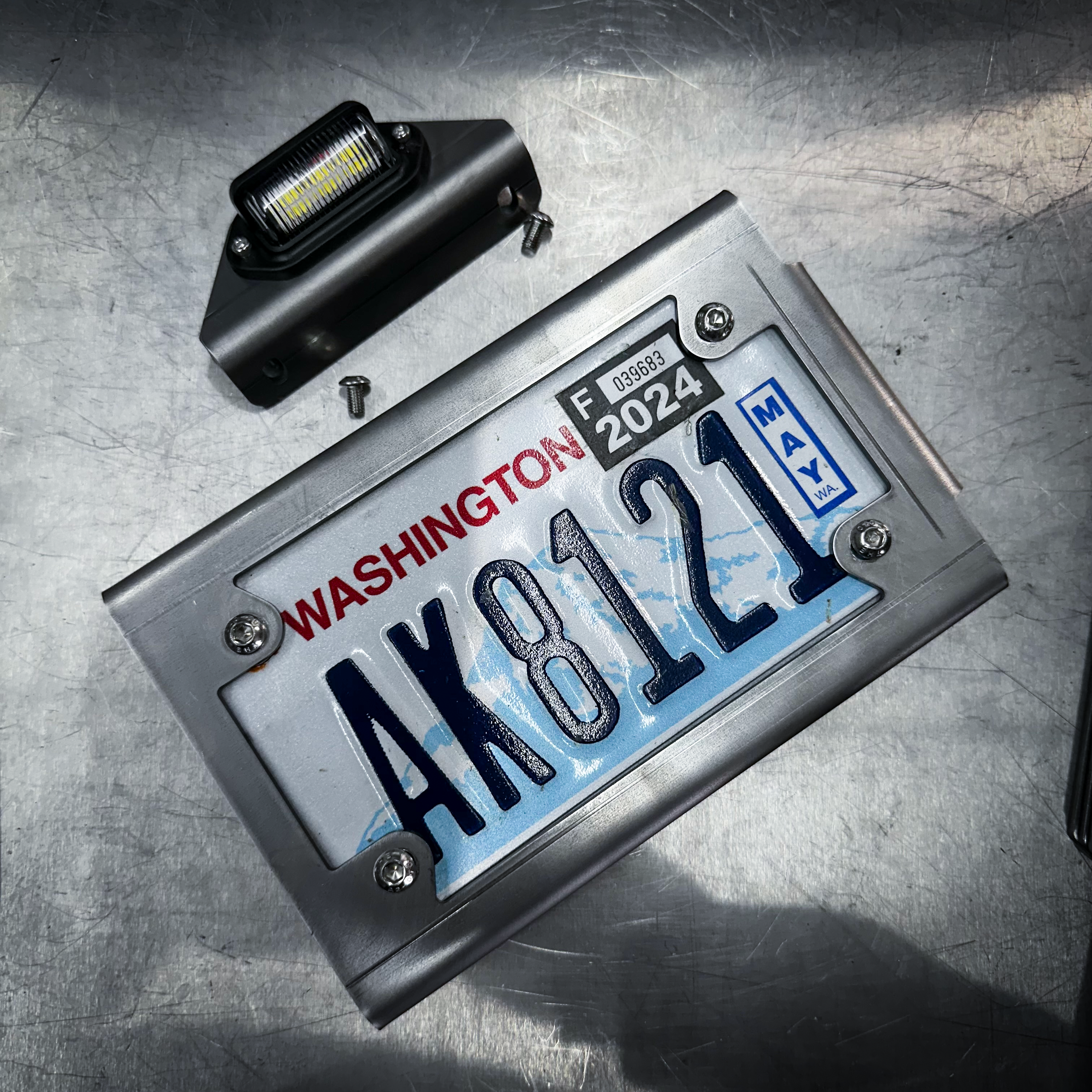Custom CNC Billet Aluminum License Plate Frame - Black Metal Red Line Design For Touring & Street Motorcycles
