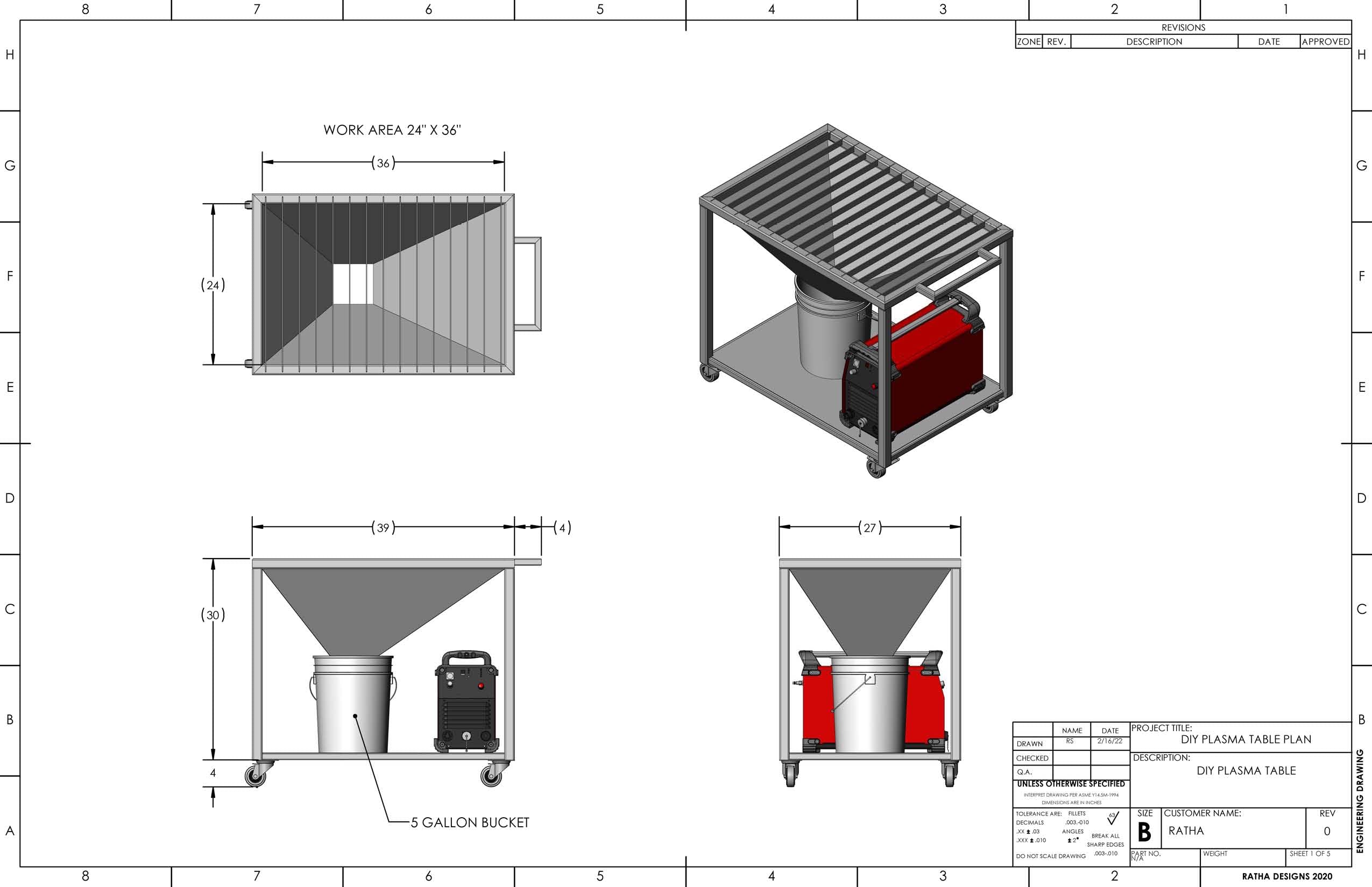 DIY Plasma Table Plans [Standard] 24" x 36 " Work Area + CAD Model