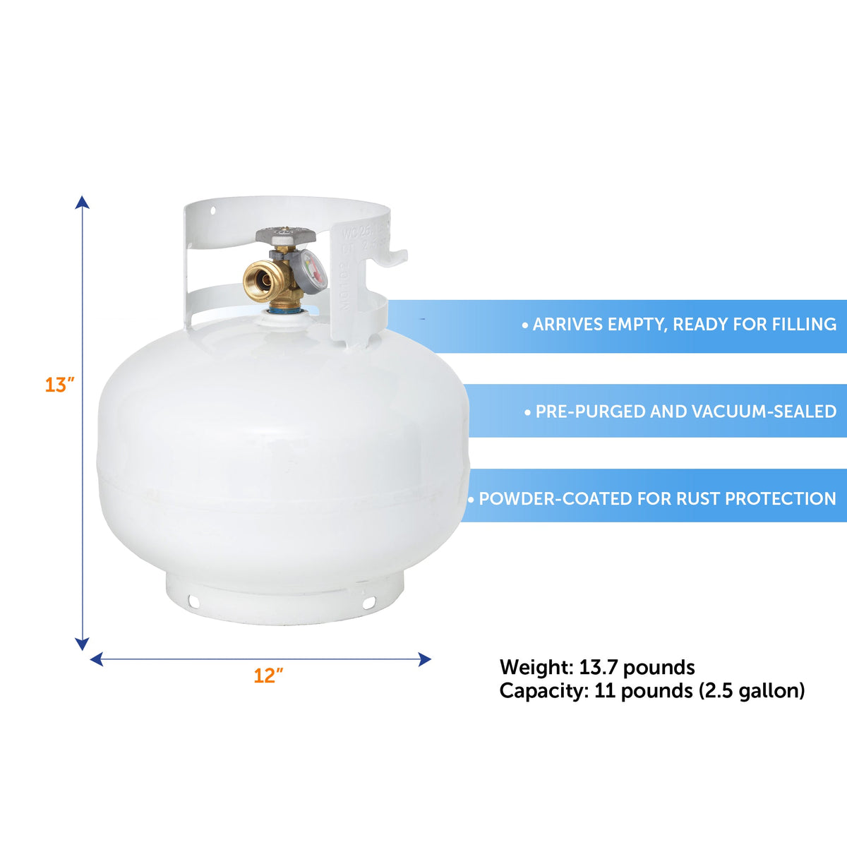 Flame King 11lb Propane Tank Cylinder Squatty with Gauge and Type 1 OPD Valve